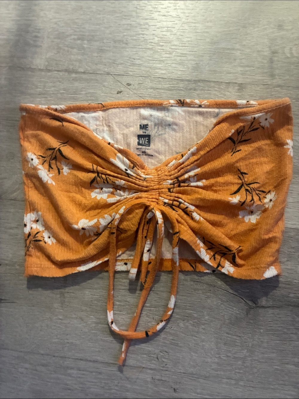 Me to We Orange Floral Ruched Front Tube Top